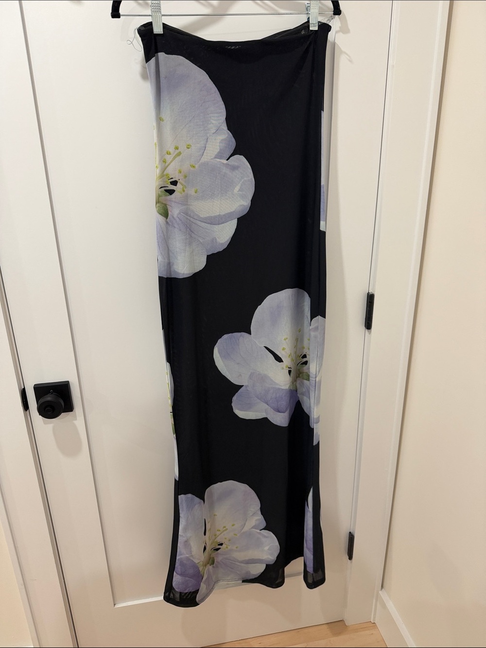 Black Dress Sheer (see through slip) with Large Lavender Floral Print - Picture 2 of 6